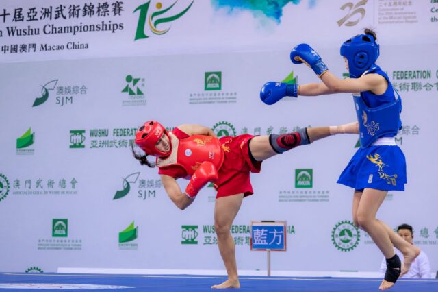 Namrta Batra Wushu Player kicking her opponent